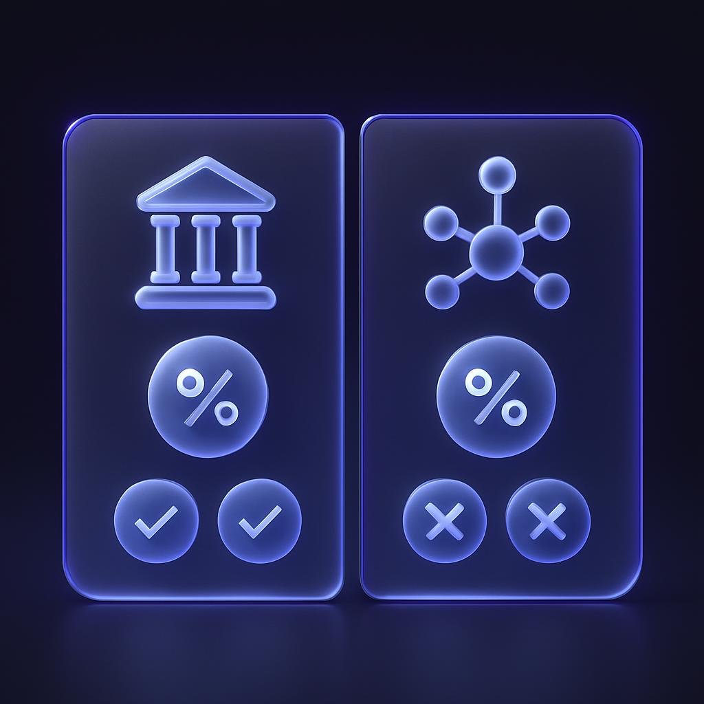 Comparison chart showing centralized vs decentralized lending platforms with rates and features