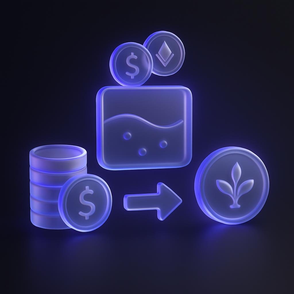 Step-by-step infographic illustrating the yield farming process from deposit to rewards