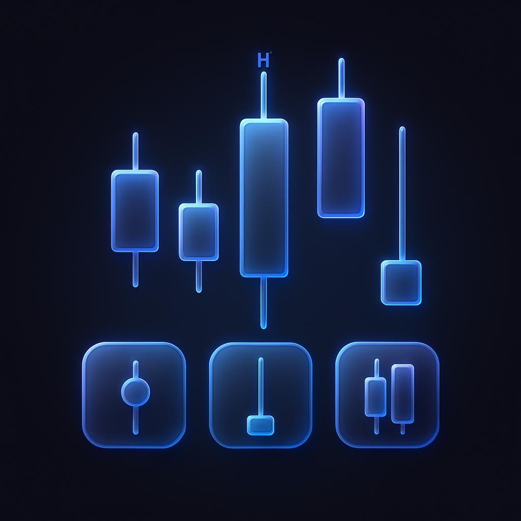 Crypto Market Analysis: Complete Guide to Cryptocurrency Trends and Predictions Candlestick chart example with labeled opening, closing, high, low prices and common patterns like doji, hammer, engulfing