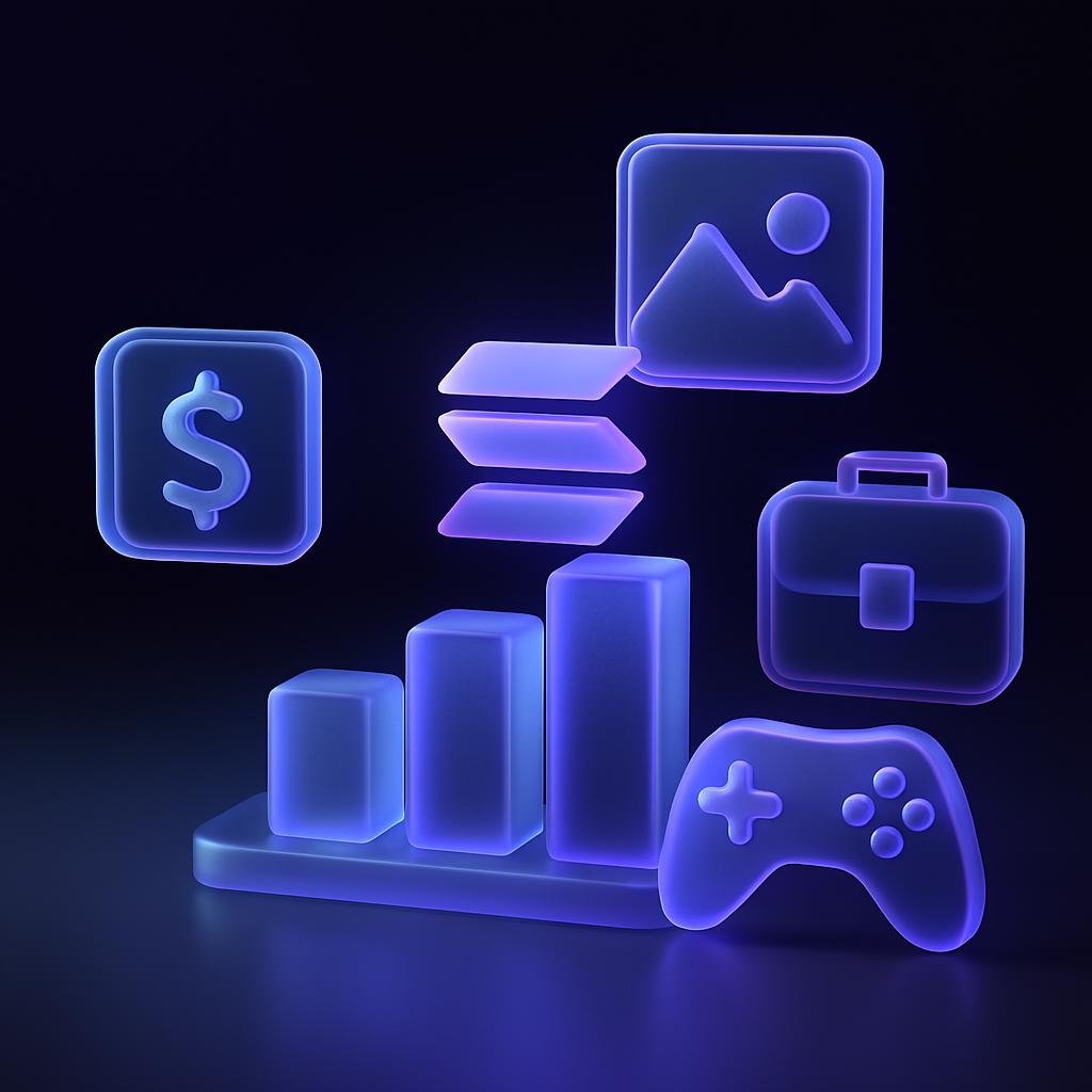 Infographic displaying Solana ecosystem growth across DeFi, NFTs, gaming, and enterprise solutions