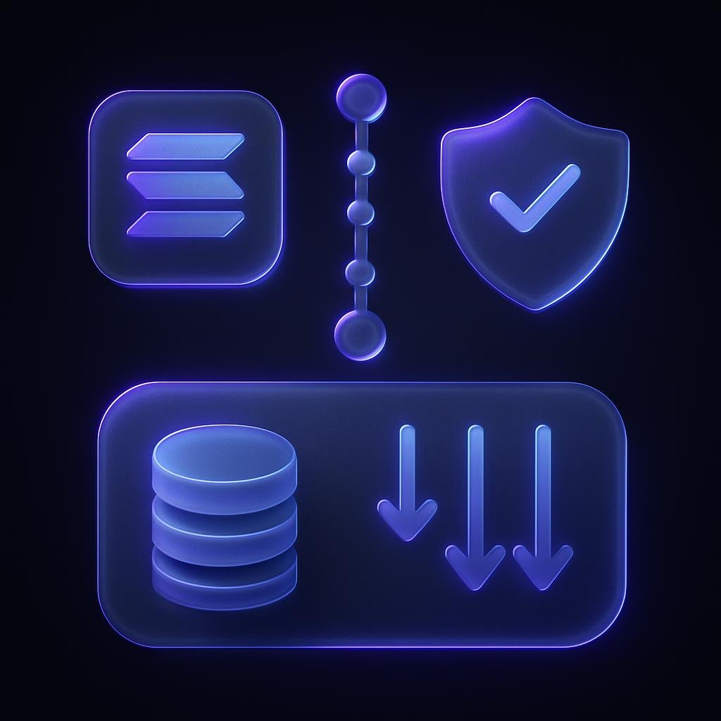 Diagram showing Solana's Proof of History + Proof of Stake consensus mechanism and transaction processing capabilities