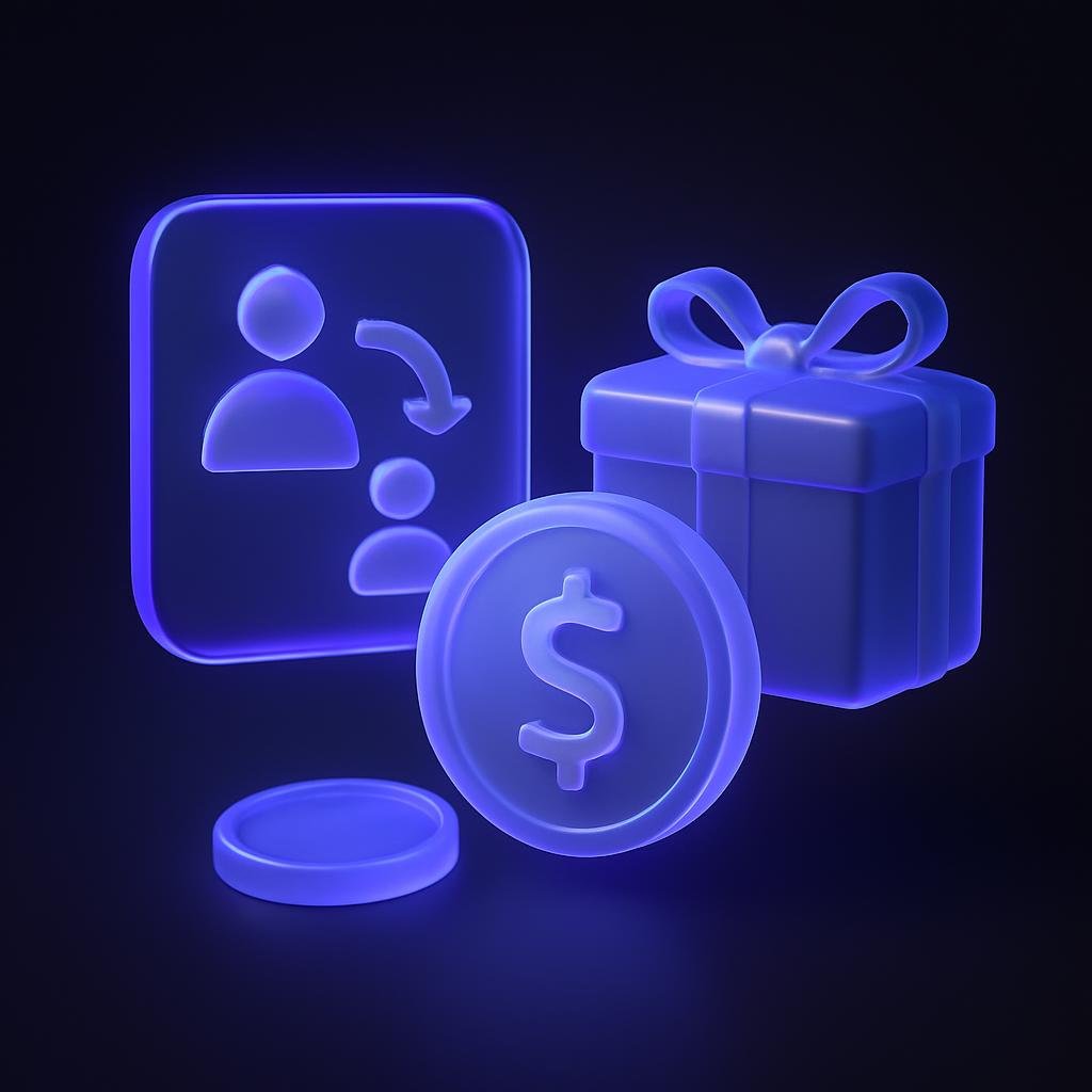 Illustrate the referral program benefits such as bonuses and rewards.