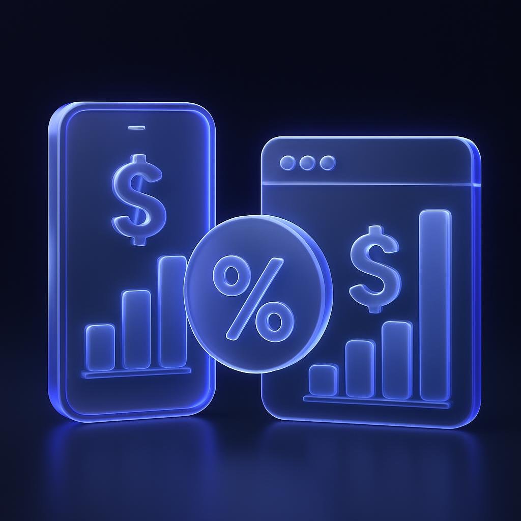 Visual representation of fee structure comparison between mobile and web.