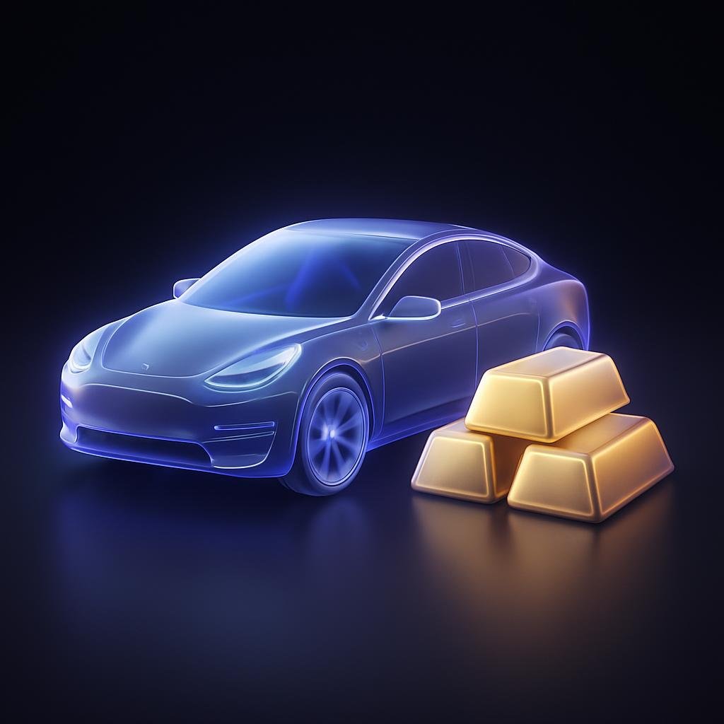 Visual of Tesla Model 3 and gold bars to highlight the main prizes.