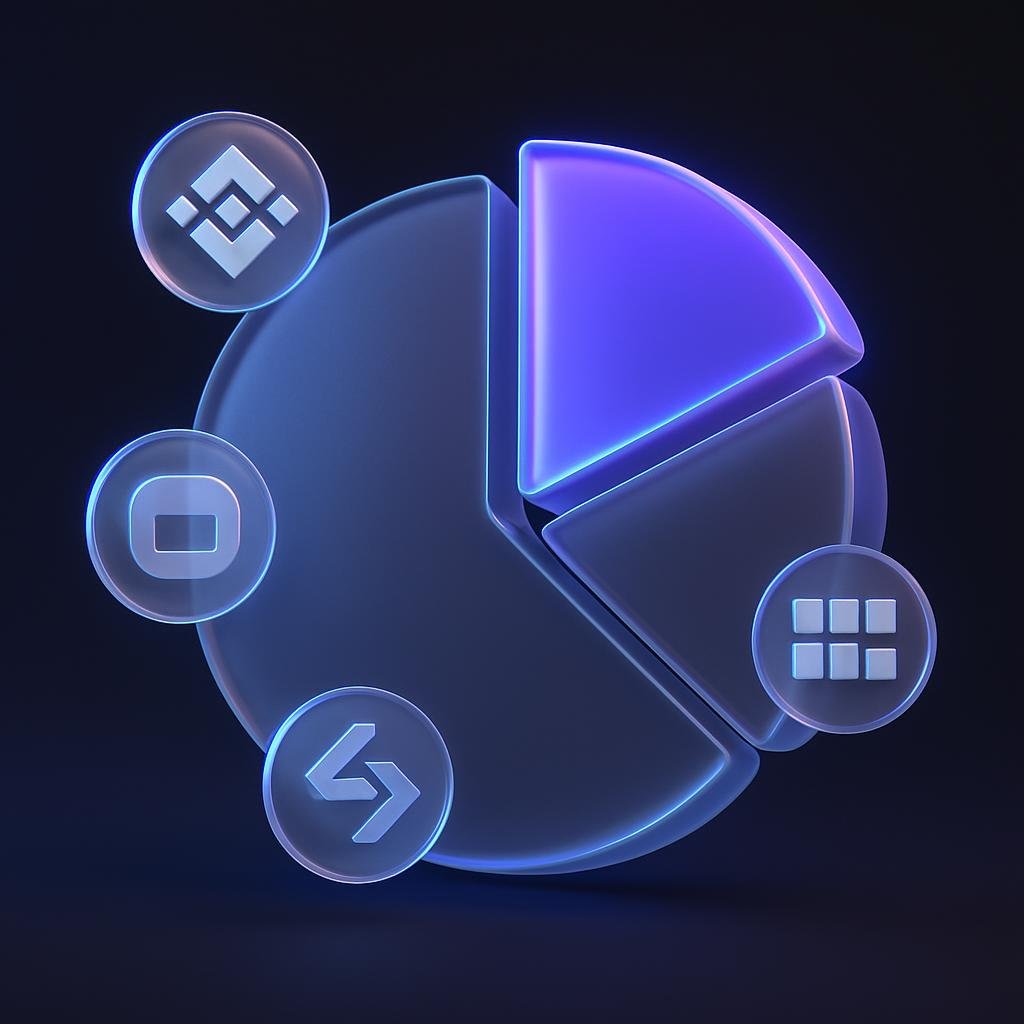 Show a pie chart of market shares for Binance, OKX, Bybit, and Bitget.