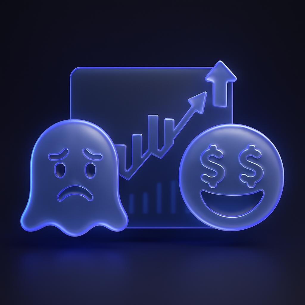 Visualize the emotions of fear and greed affecting trading decisions.