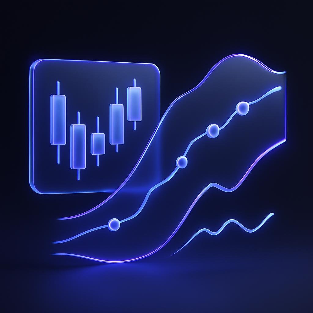 Diagram of technical analysis tools like moving averages and Bollinger Bands.