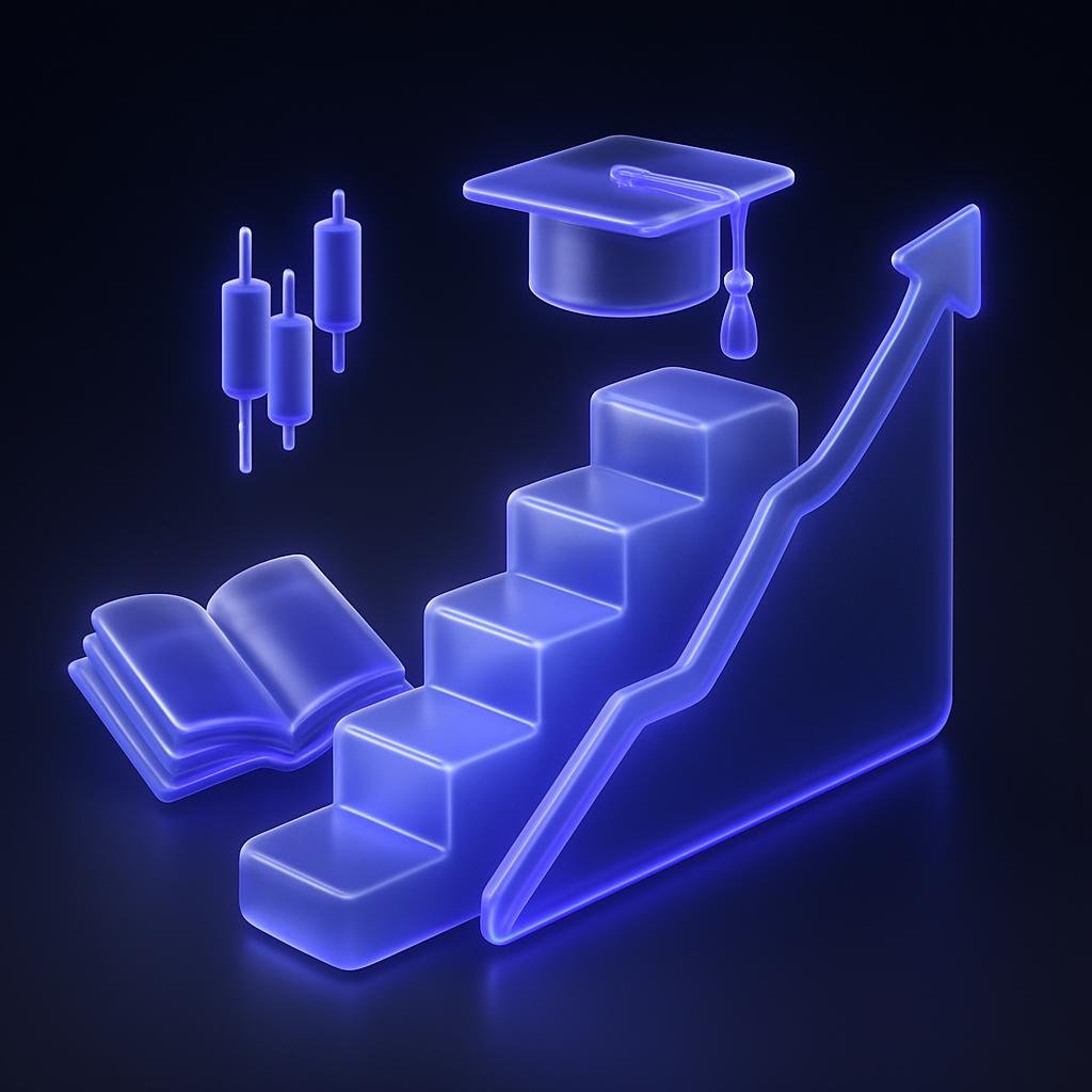Visual representation of a structured learning path in a trading academy.