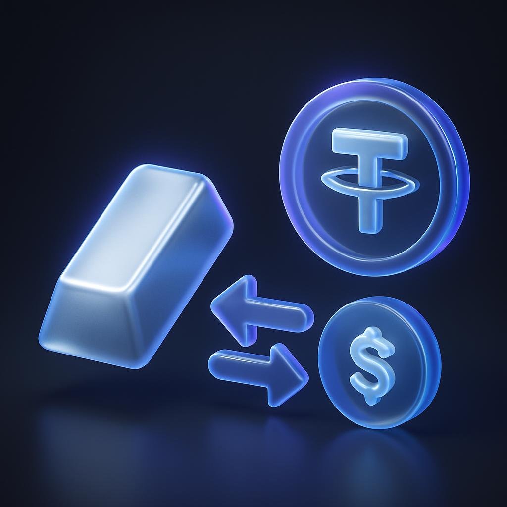 Illustrate the concept of trading XAG/USDT perpetual futures with a diagram showing tokenized silver and USDT stablecoin interaction.