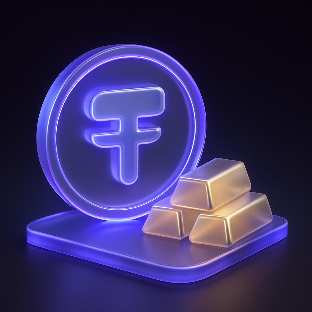 Visual representation of XAUT as a stablecoin backed by gold.