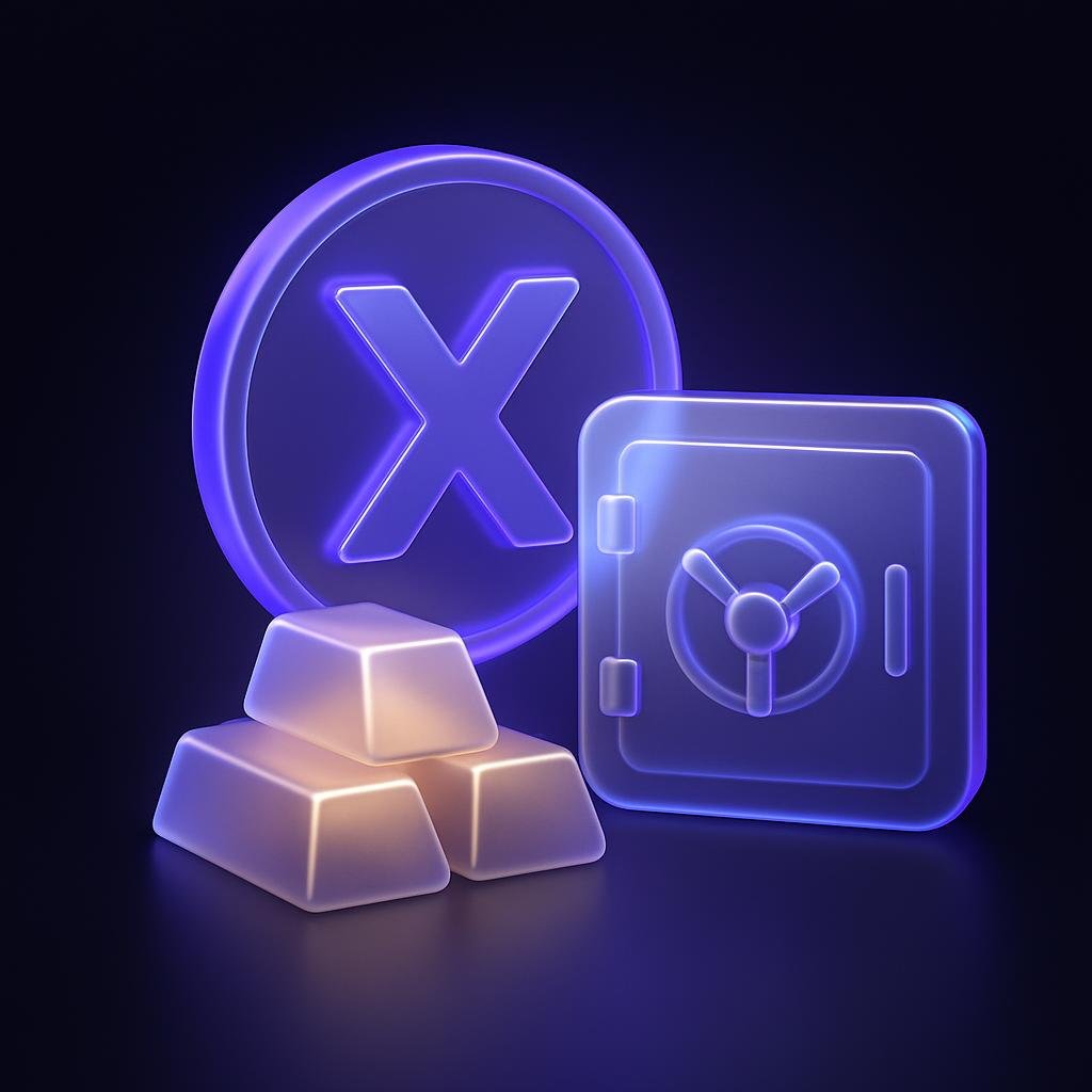 Illustrate XAUT token backed by gold bars in Swiss vaults.