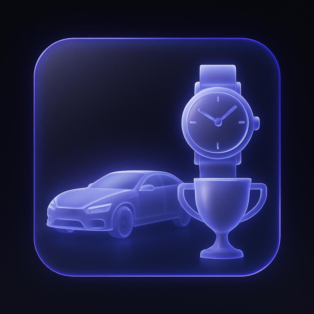 Visual representation of the prize breakdown (Luxury Car, Watch, etc.)