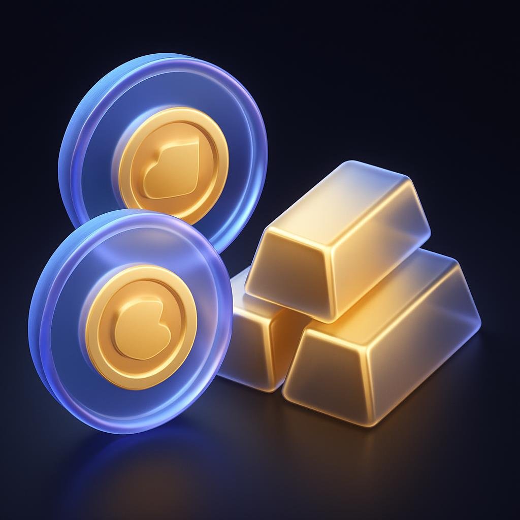Illustrate the concept of tokenized gold with an image showing digital tokens and gold bars.