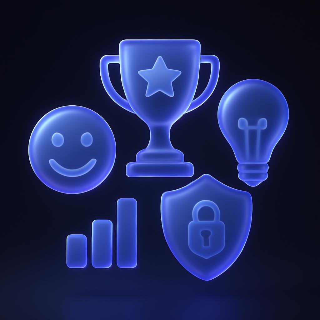 Illustration of the award criteria: Performance, User Satisfaction, Security, Innovation.