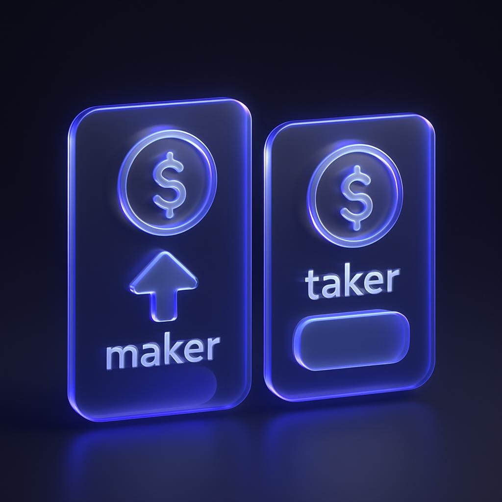 Visual representation of the maker-taker fee model with rates 0.02% and 0.06%.