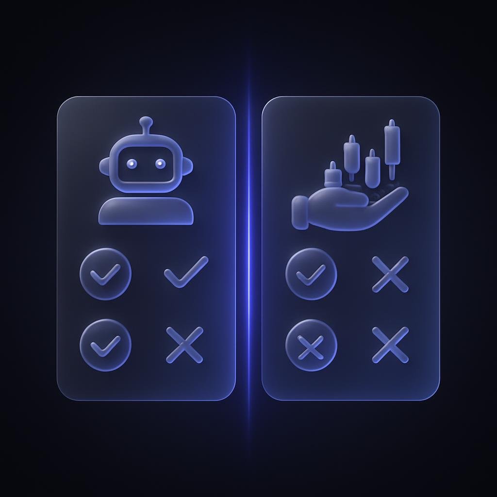 Comparison chart of auto-invest vs manual trading advantages and drawbacks.