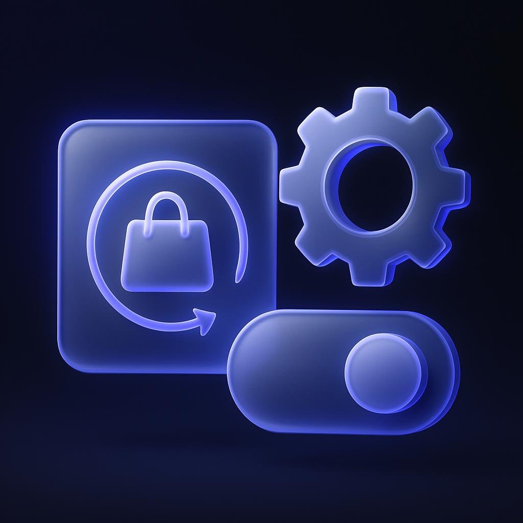 Visual representation of key features like recurring purchases and customizable settings.