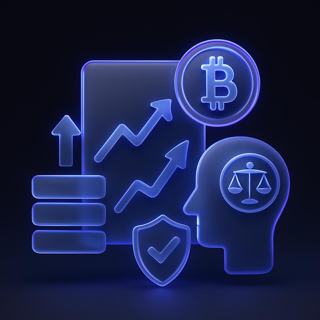 Visual representation of the benefits of automated crypto investing, such as consistency, reduced emotional bias, and risk mitigation.