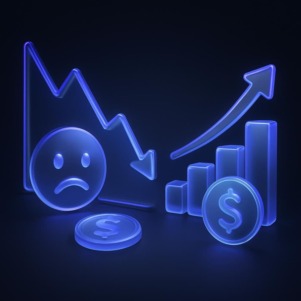 Diagram of emotional investing vs. disciplined investing to highlight the benefits of emotion-free strategies.