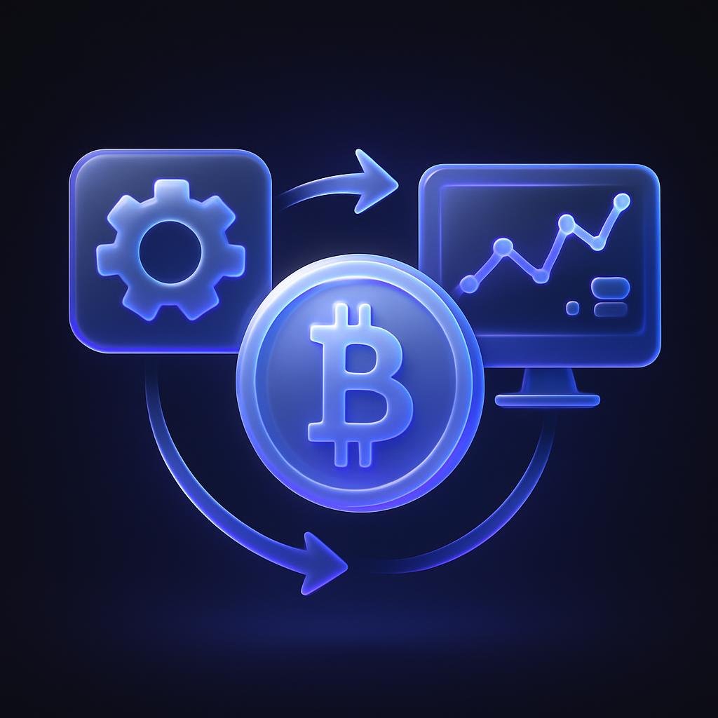 Diagram showing how automated crypto investing works, including API integrations and algorithmic trading.