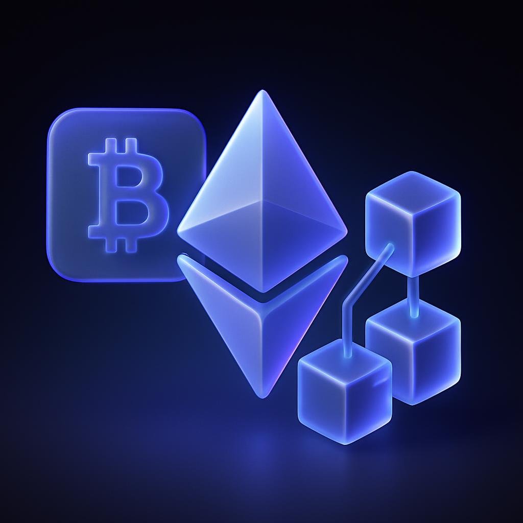 Diagram or infographic explaining key cryptocurrency terms like Bitcoin, Ethereum, and blockchain.