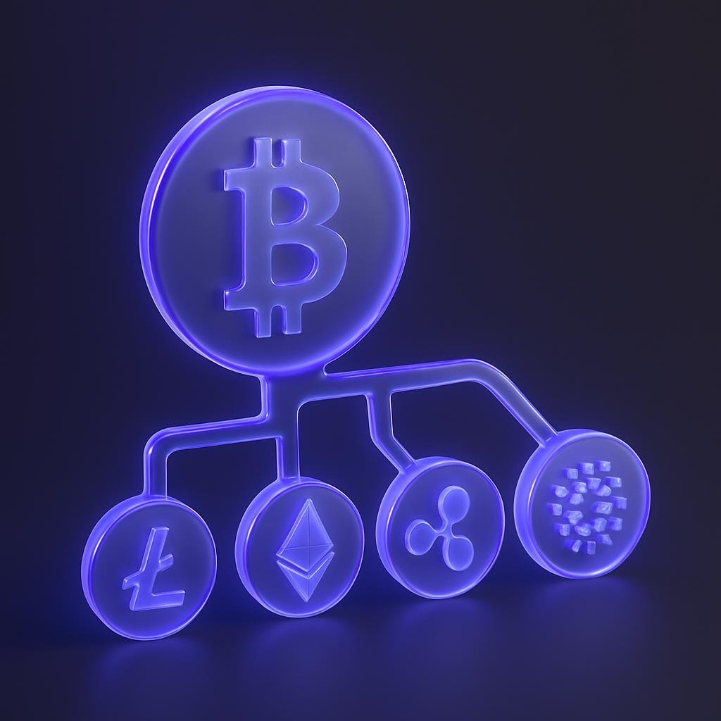 Diagram showing diversification across various cryptocurrencies.