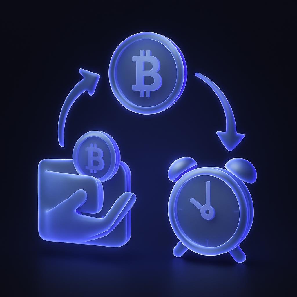 Illustrate the concept of 'set and forget crypto investing' with an infographic showing the process.