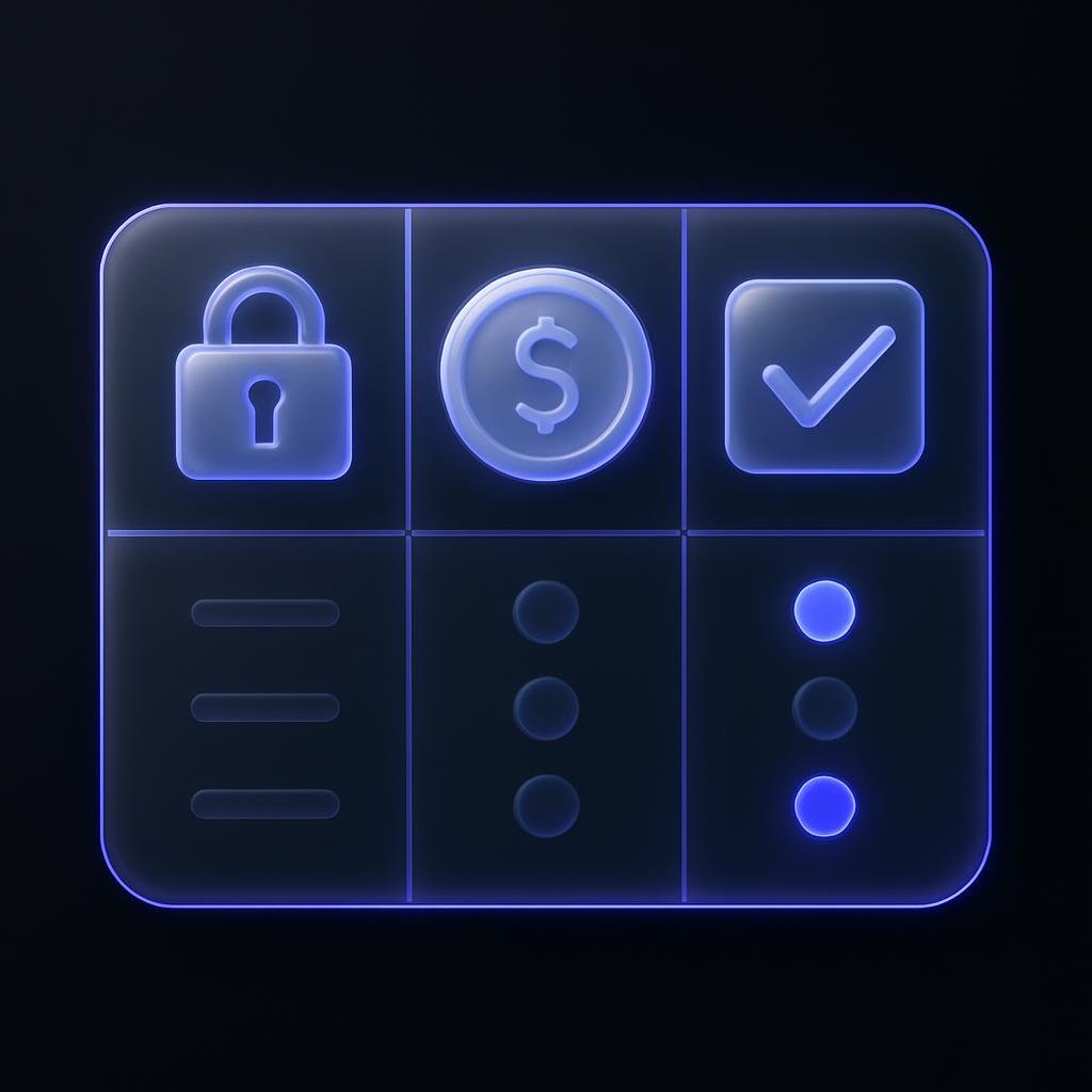 Visual comparison of key features like security, fees, and ease of use in a table or infographic.