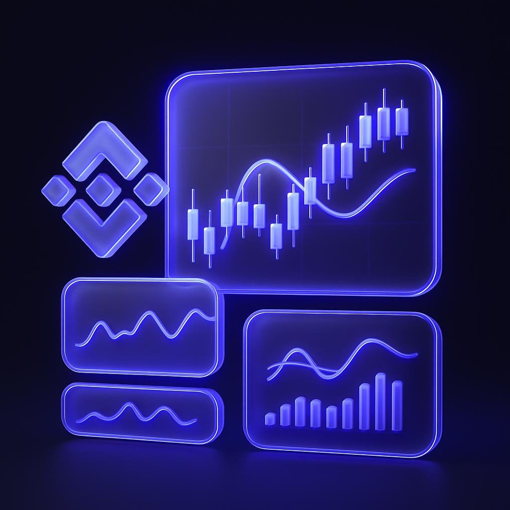 Diagram of Binance's advanced tools like Moving Average, RSI, MACD.