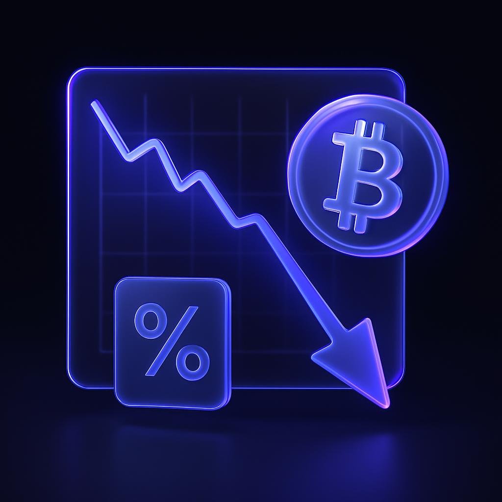 Illustrate a market crash with a graph showing BTC's 50% drop