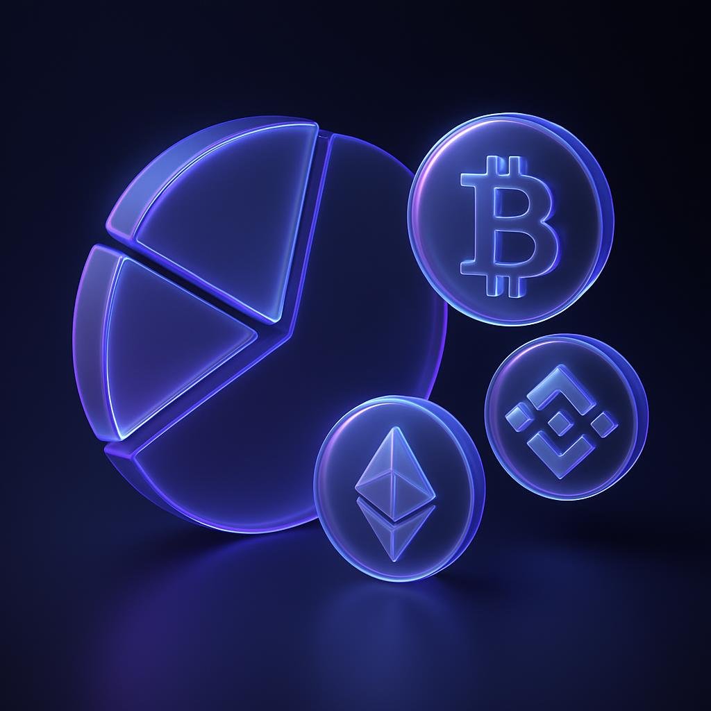 Illustrate diversified crypto portfolio strategy with a visual of asset allocation across cryptocurrencies.