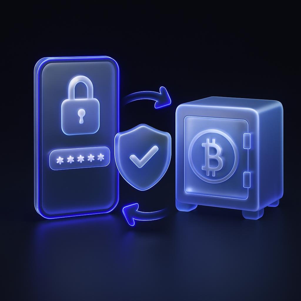 Diagram showing 2FA process and cold storage concept to enhance crypto platform security.