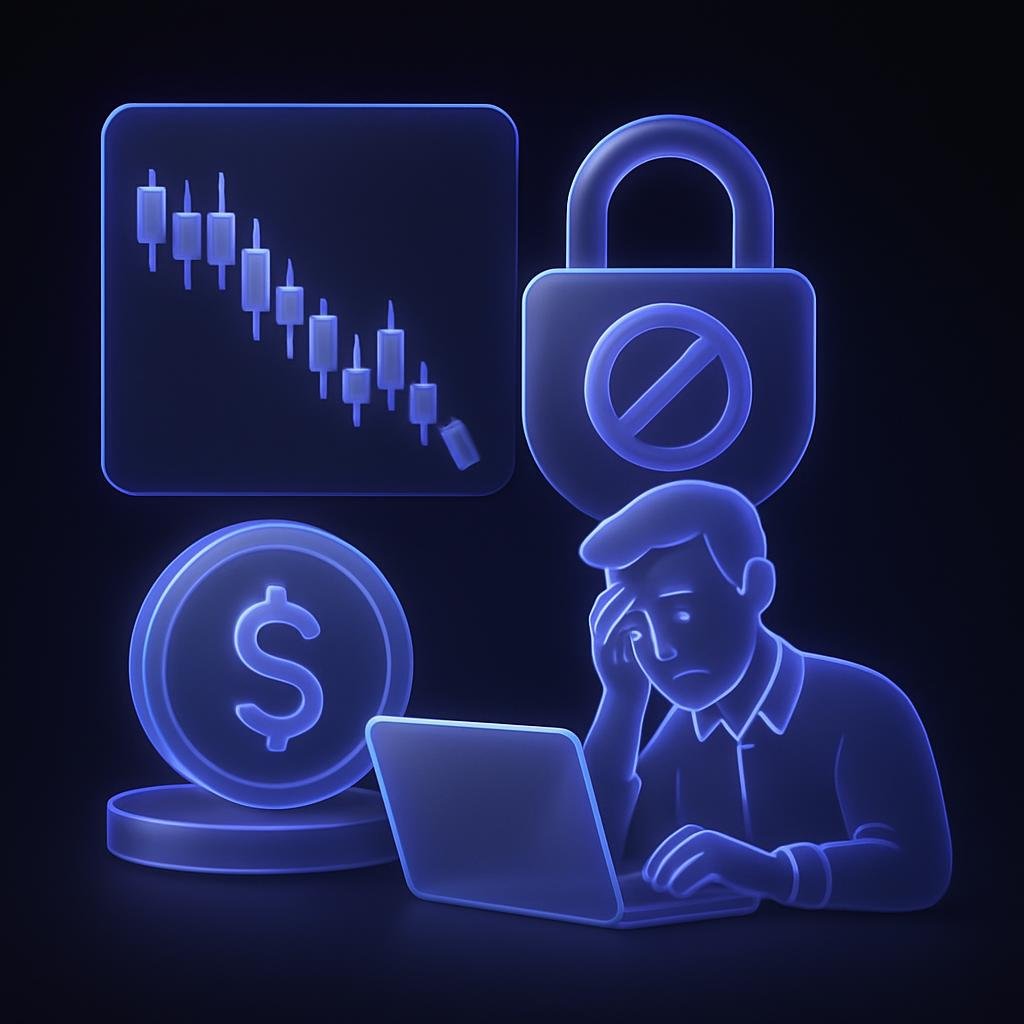 Illustrate the concept of 'withdrawals paused during sell off' with an infographic showing the impact on traders.