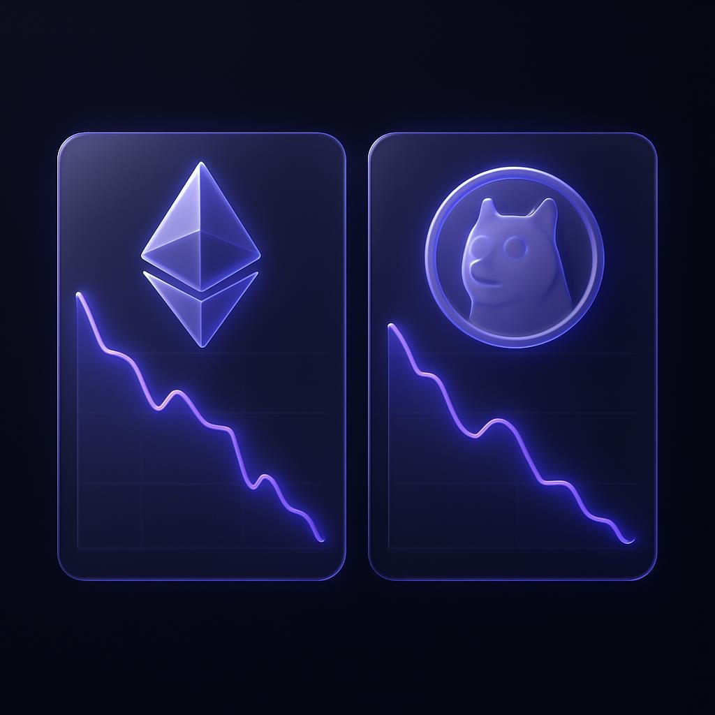Visual comparison of Ethereum and Dogecoin crashes using a side-by-side chart.