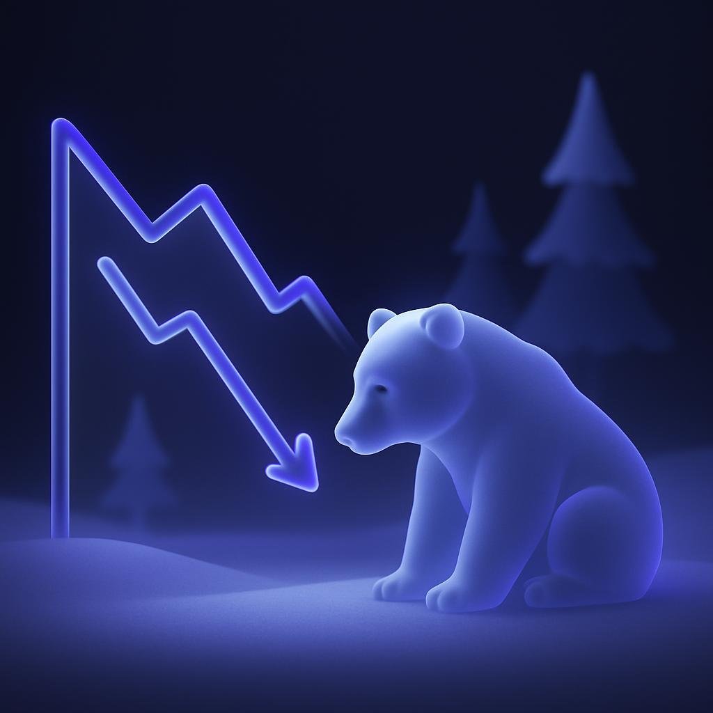 Illustrate the concept of 'crypto winter' with a visual metaphor, such as a bear market graph or a winter landscape.