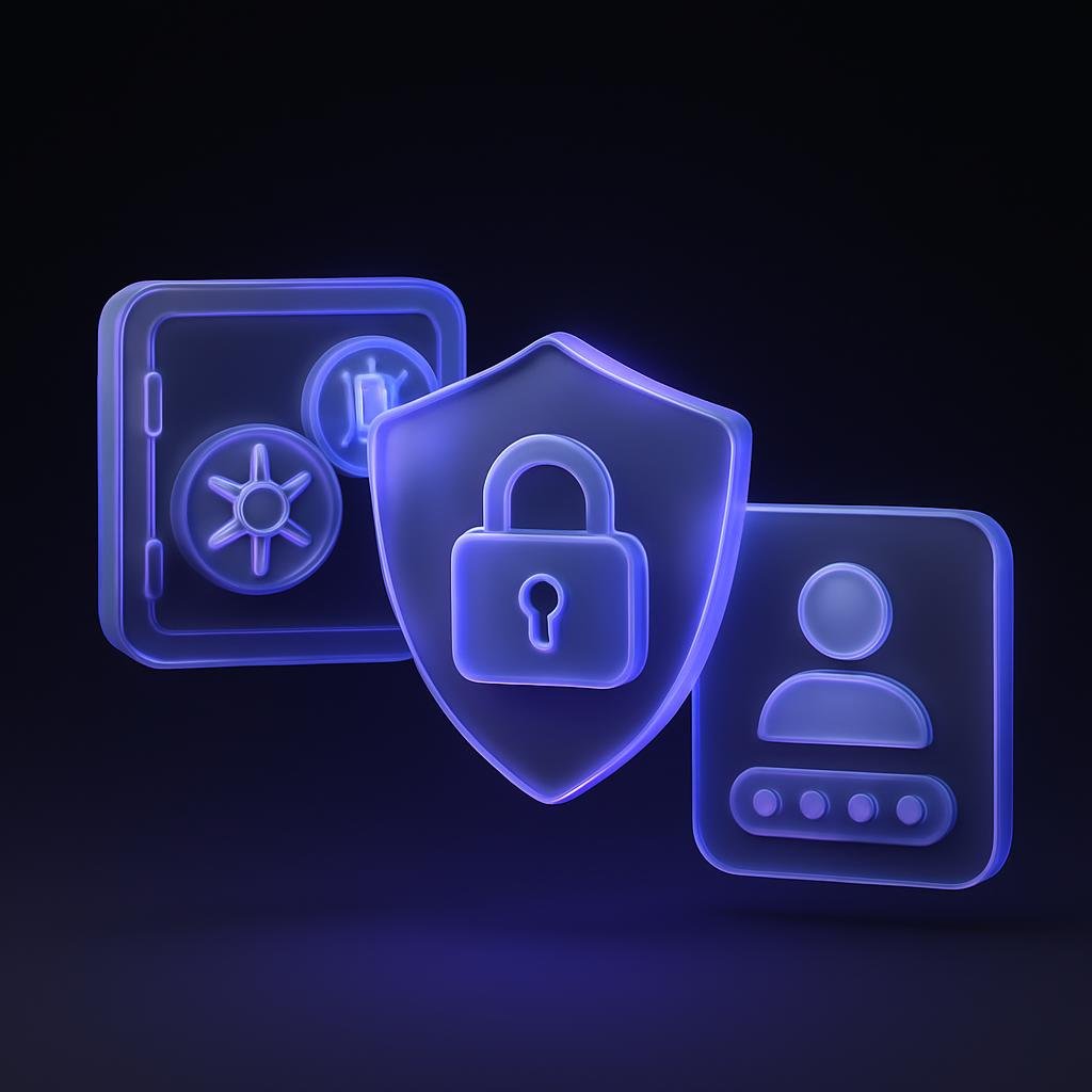 Depict security strategies like cold storage, 2FA, and KYC with icons or infographic.