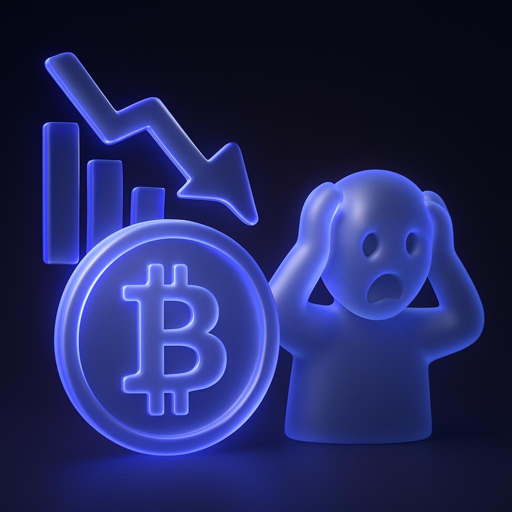 Illustrate the concept of market downturns and panic selling in the cryptocurrency market.
